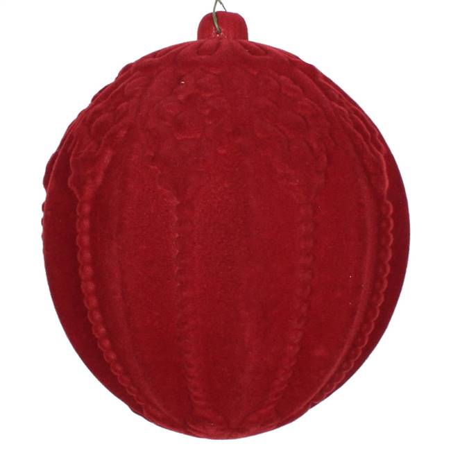 5.5" Burgundy Flocked Ball Ornament 2/Bg