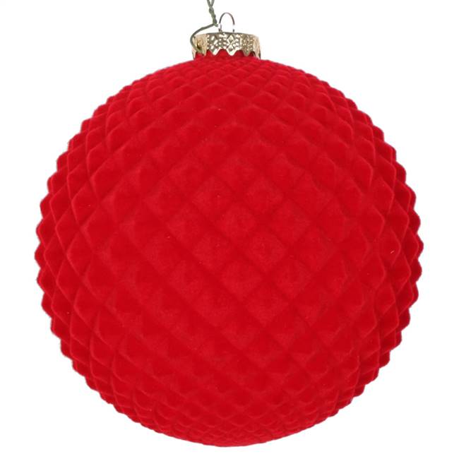 5" Red Flocked Durian Ornament 2/Bag