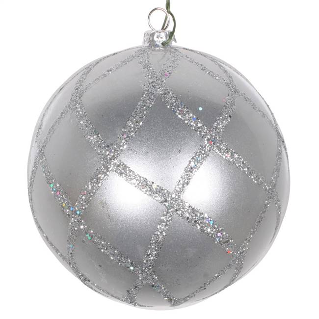 4" Silver Candy Glitter Net Orn 3/Bag