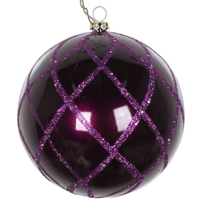 4" Plum Candy Glitter Net Orn 3/Bag