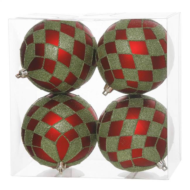 4.7" Red-Lime Diamond Glitter Ball 4/Box