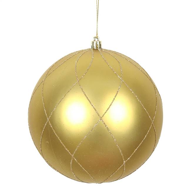 4" Gold Matt Glitter Swirl Ball 4/Bx
