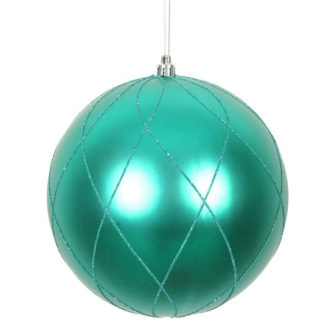 4" Teal Matt Glitter Swirl Ball 4/Bx