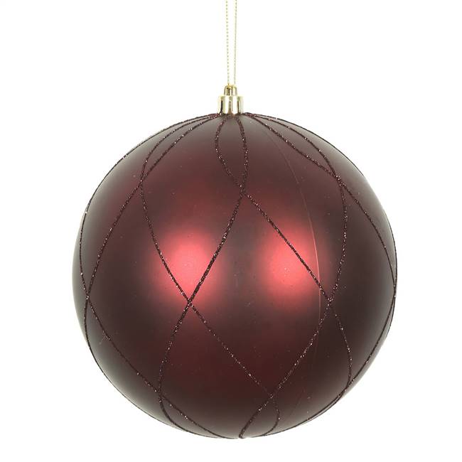 4" Burgundy Matt Glitter Swirl Ball 4/Bx