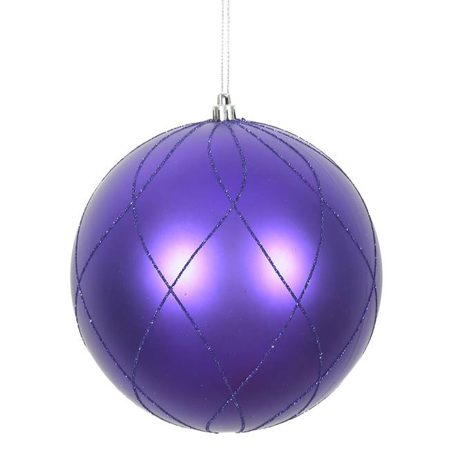 4" Purple Matt Glitter Swirl Ball 4/Bx
