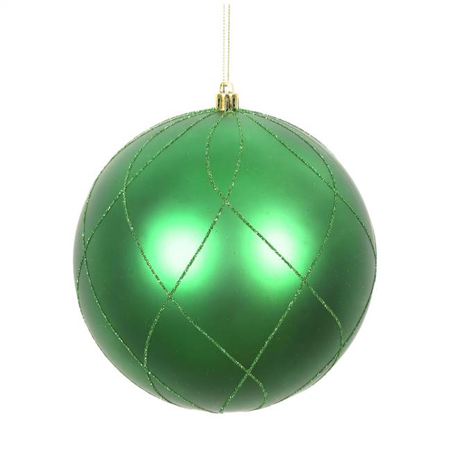 6" Green Matt Glitter Swirl Ball 3/Bx