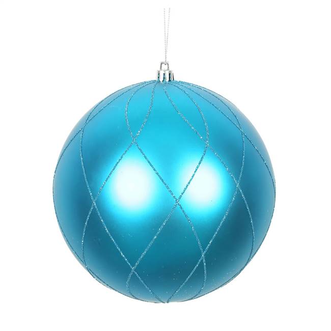 6" Turquoise Matt Glitt Swirl Ball 3/Bx