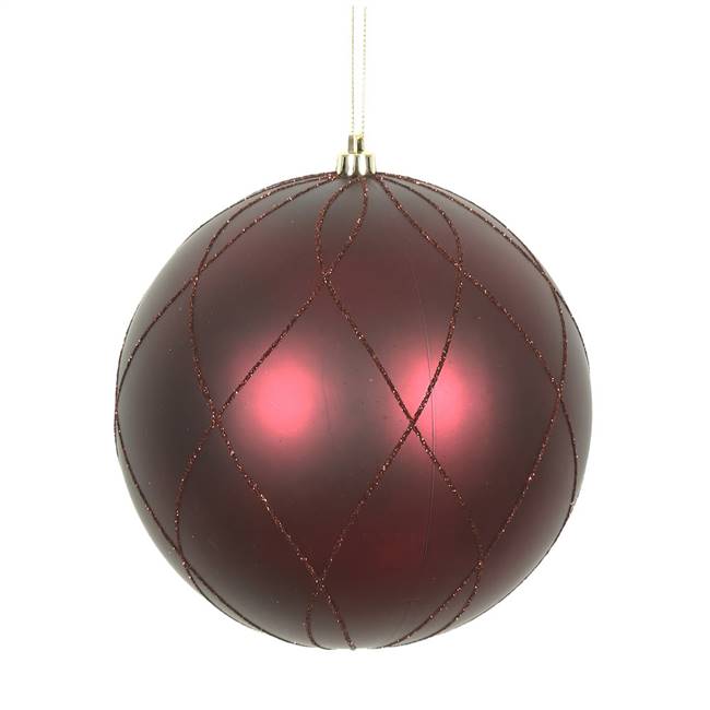 6" Wine Matt Glitter Swirl Ball 3/Bx