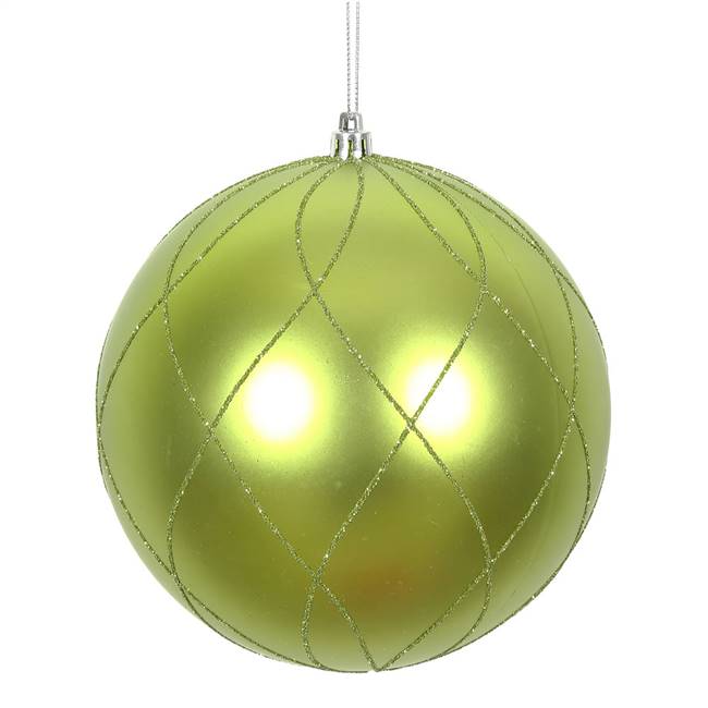 6" Lime Matt Glitter Swirl Ball 3/Bx