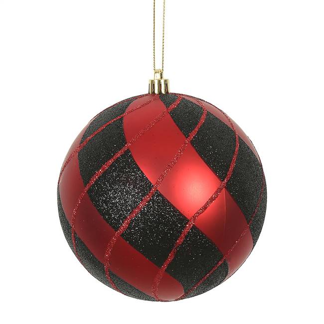 6" Red-Black Swirl Plaid Ball 2/Bx