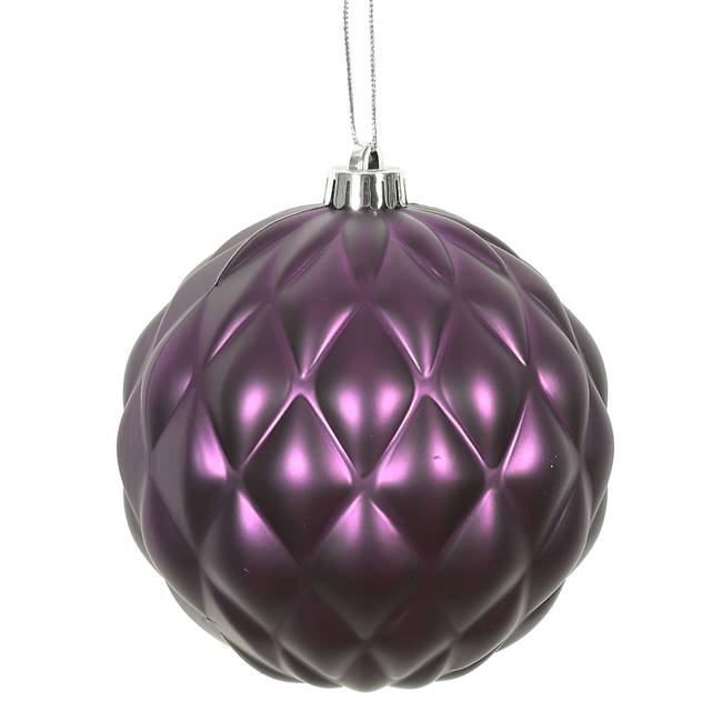 4" Plum Matte Round Pine Cone 6/Bg