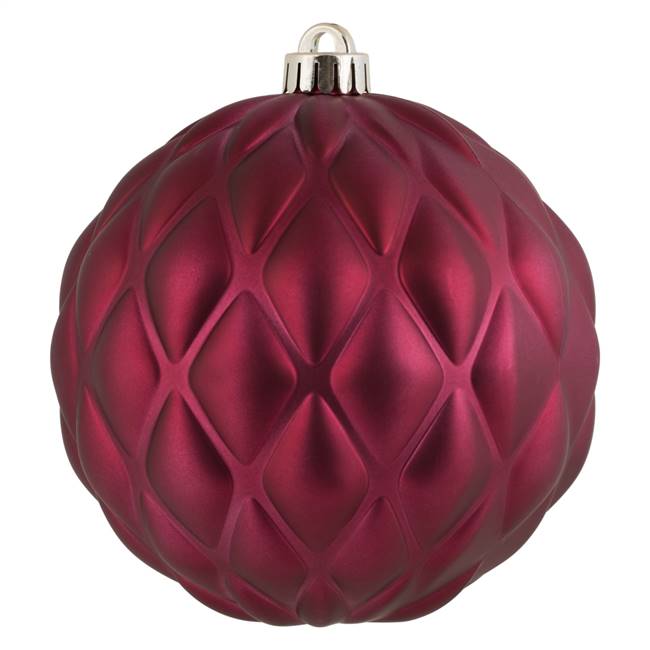 6" Berry Red Matte Round Pine Cone 4/Bg