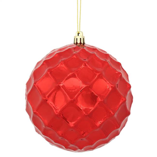 4" Red Shiny Diamond Bauble 6/Bg