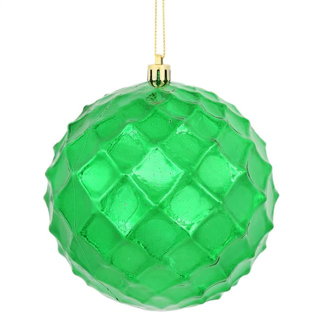 4" Green Shiny Diamond Bauble 6/Bg