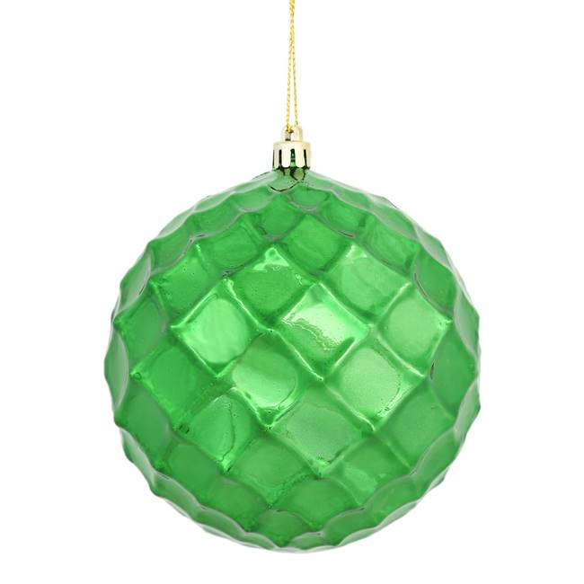 4" Emerald Shiny Diamond Bauble 6/Bg