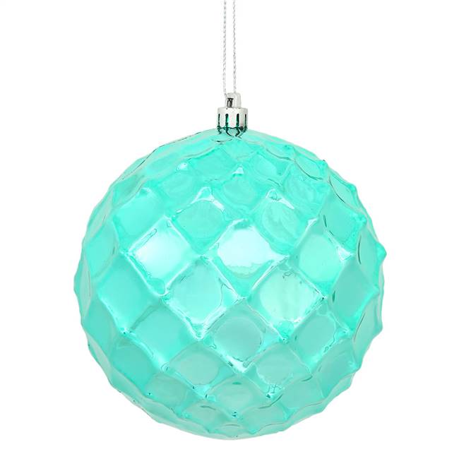 4" Teal Shiny Diamond Bauble 6/Bg