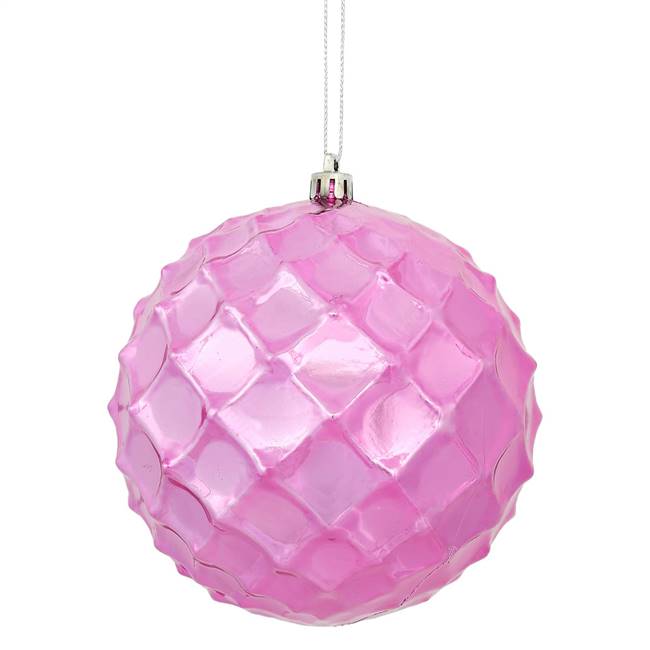 4" Mauve Shiny Diamond Bauble 6/Bg