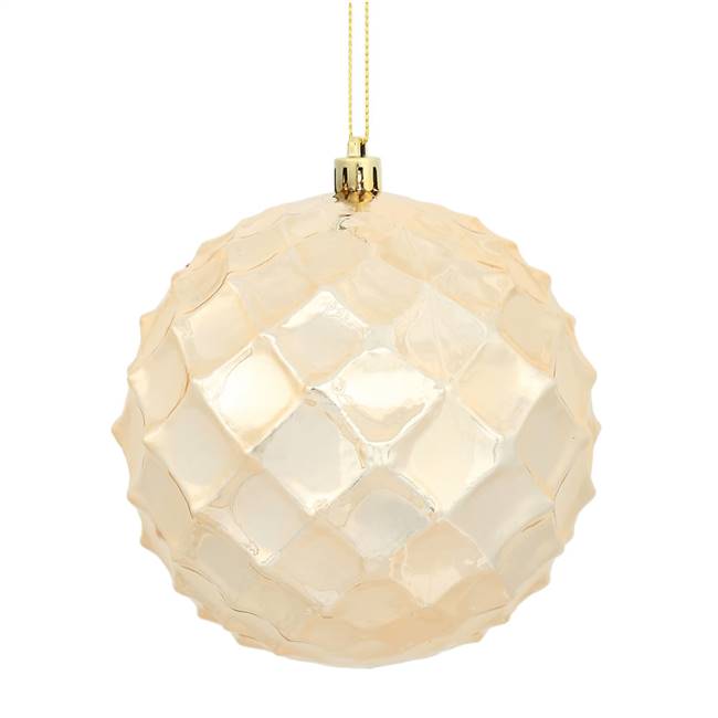 4" Cafe Latte Shiny Diamond Bauble 6/Bg