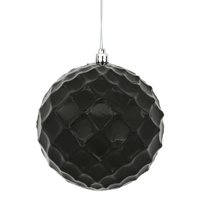 4.75" Black Shiny Diamond Bauble 4/Bg