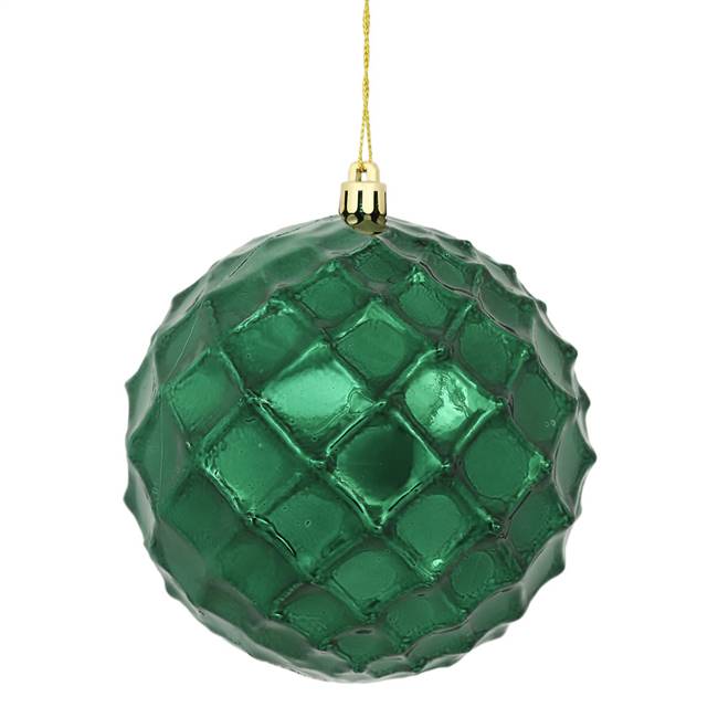 4.75" Midnght Grn Shiny Diam Bauble 4/Bg