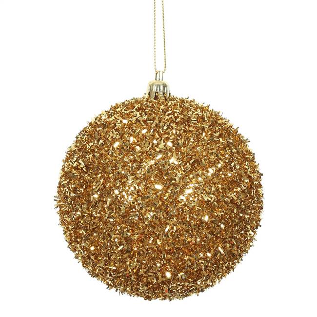 4" Antique Gold Tinsel Ball 4/Bag