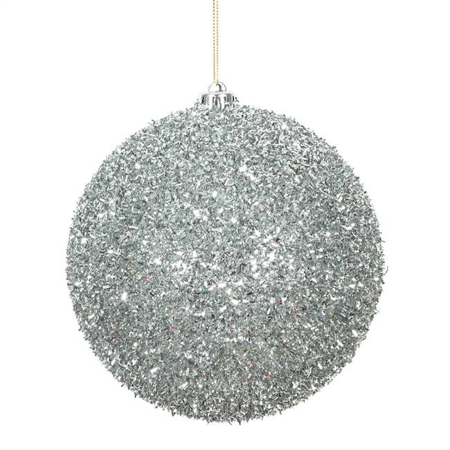 6" Silver Tinsel Ball 2/Bag