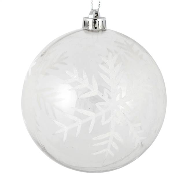 4" Clear Ball White Glitt Snowflake 4/Bx