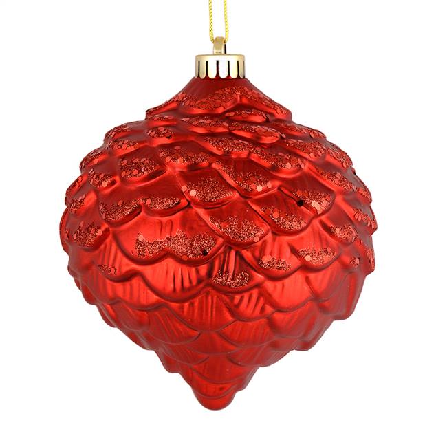 6" Red Glitter Pine Cone 6/Bag