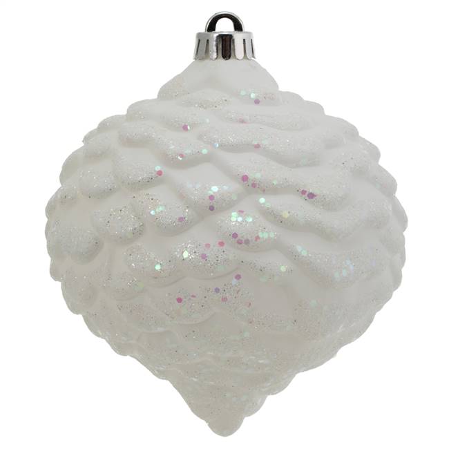 6" White Glitter Pine Cone 6/Bag