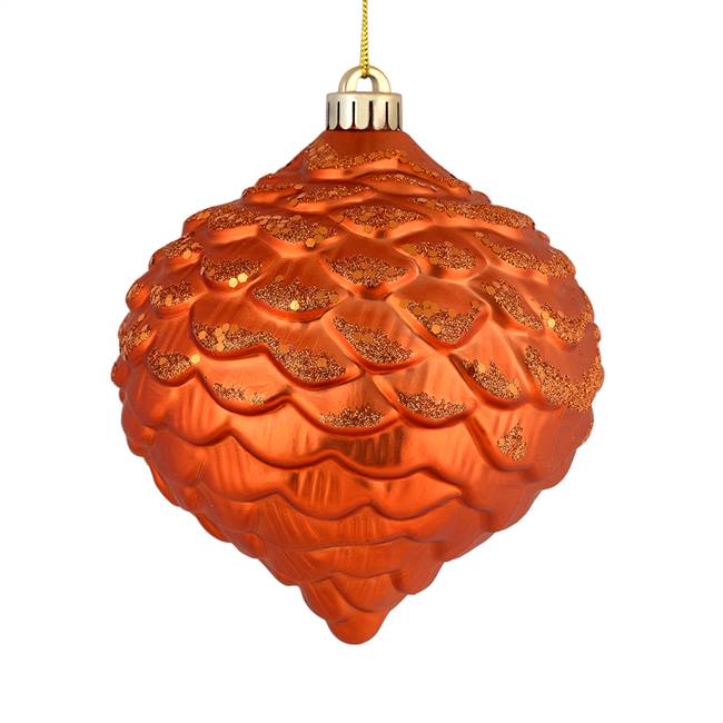 6" Burnish Orange Glitter Pine Cone 6/Ba