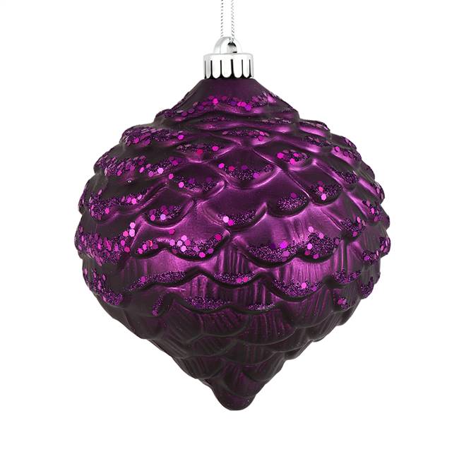 6" Plum Glitter Pine Cone 6/Bag