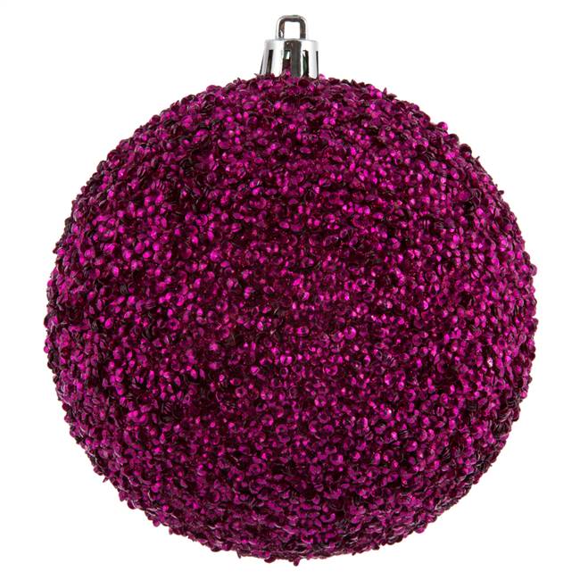 4" Fuchsia Beaded Ball Drilled 6/Bag