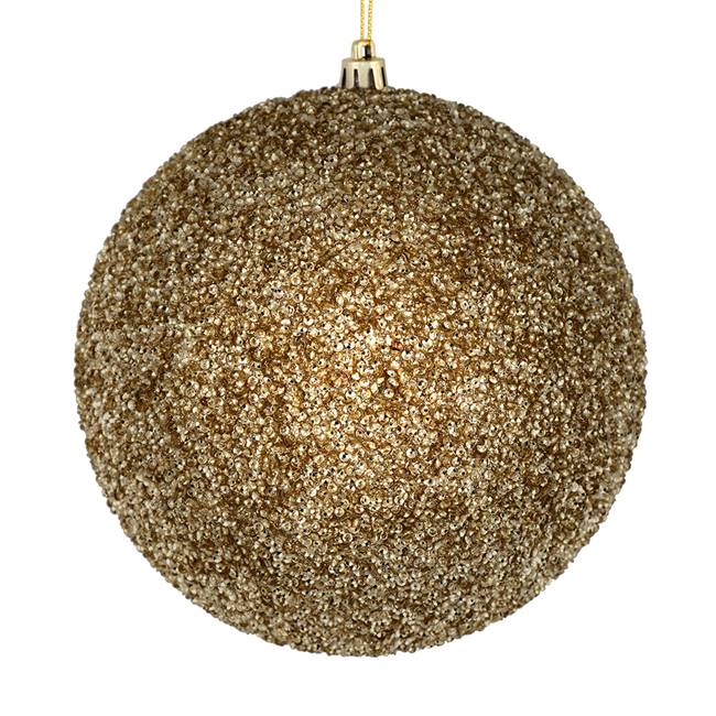 6" Champagne Beaded Ball Drilled 4/Bag