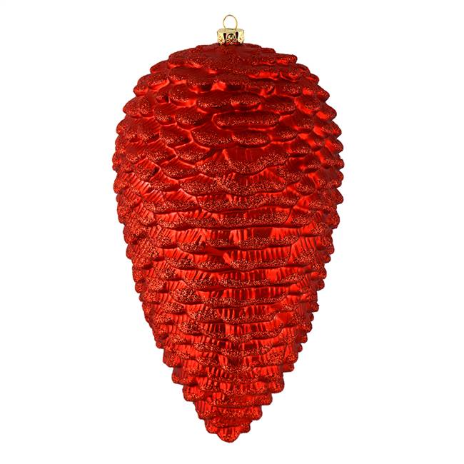 10" Red Matte Glitter Pinecone 2/Box