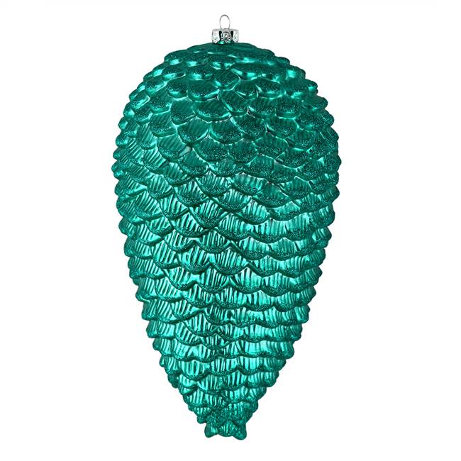 10" Teal Matte Glitter Pinecone 2/Box