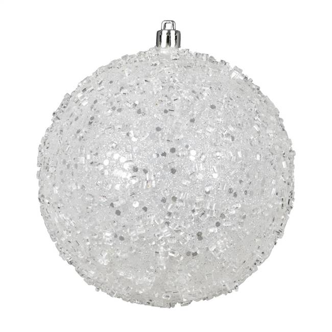 4" White Glitter Hail Ball 6/Bag