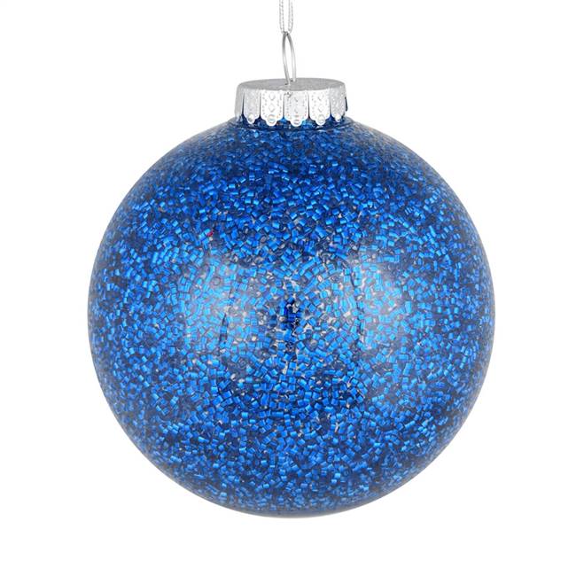 4" Blue Tinsel Clear Ball On 6/Bag