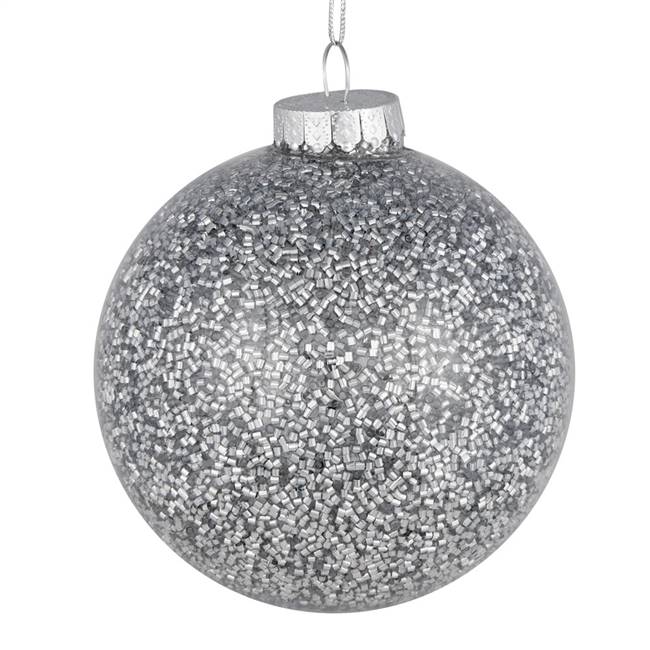 4" Silver Tinsel Clear Ball On 6/Bag