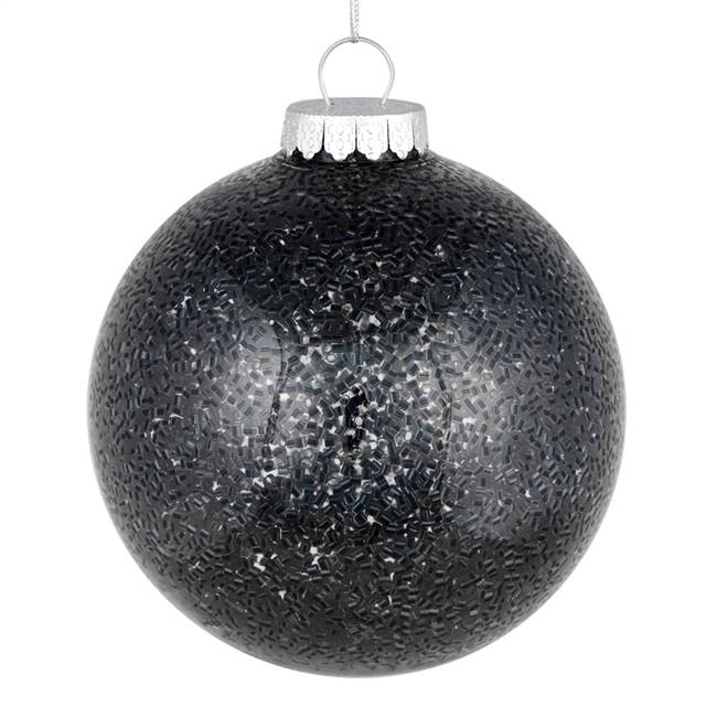 4" Black Tinsel Clear Ball On 6/Bag