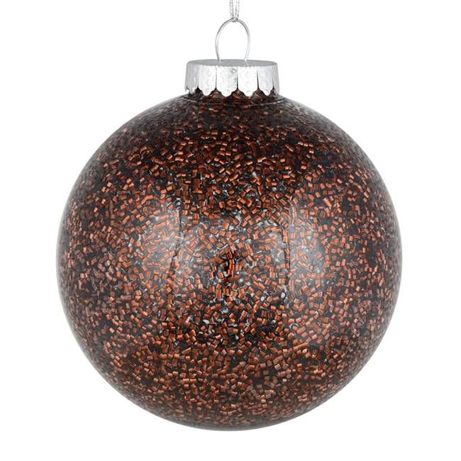 6" Mocha Tinsel Clear Ball Orn 4/Bag