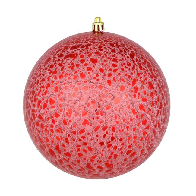 6" Red Crackle Ball Ornament 4/Bag