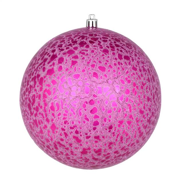 6" Fuchsia Crackle Ball Ornament 4/Bag