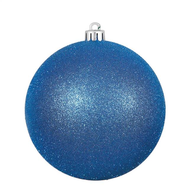 4" Blue Glitter Ball Drilled 6/Bag