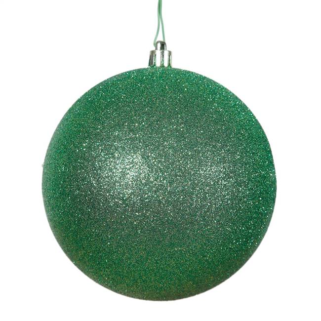 4" Green Glitter Ball Drilled 6/Bag