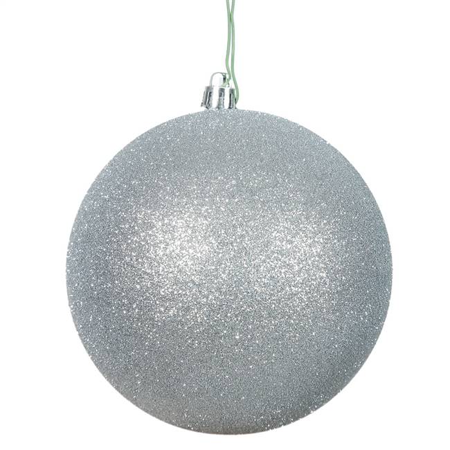 4" Silver Glitter Ball Drilled 6/Bag