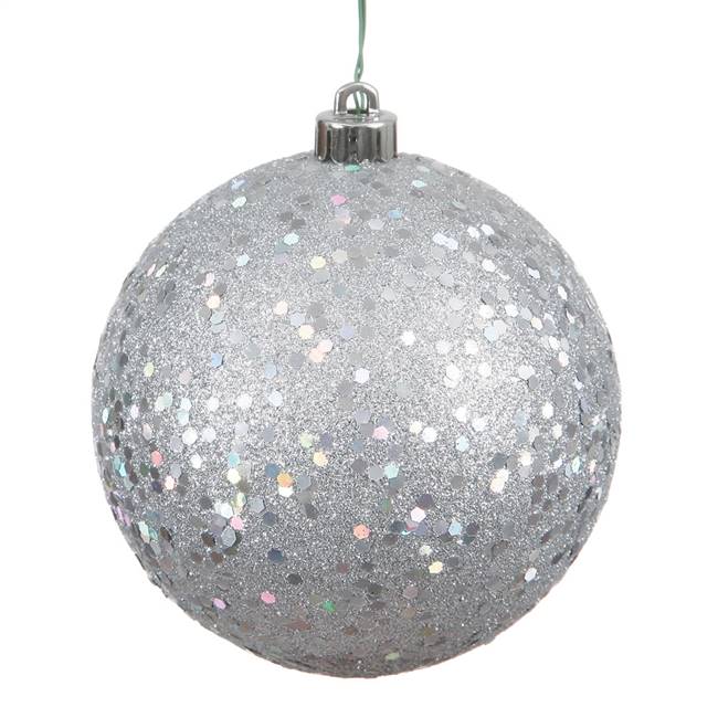 4" Silver Sequin Ball Drilled 6/Bag