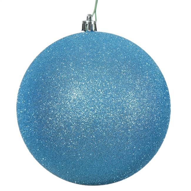 4" Turquoise Glitter Ball Drilled 6/Bag