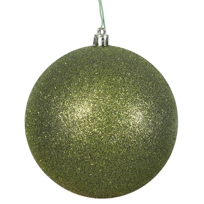 4" Olive Glitter Ball Drilled 6/Bag
