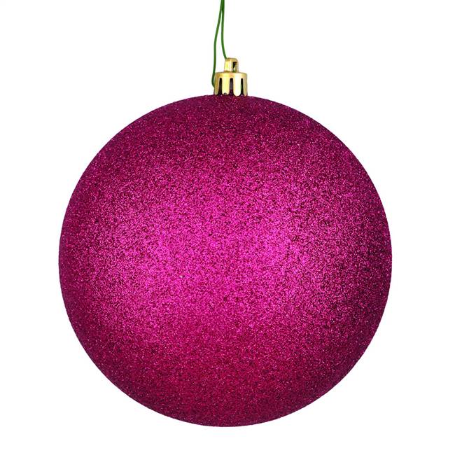 4" Berry Red Glitter Ball Drilled 6/Bag