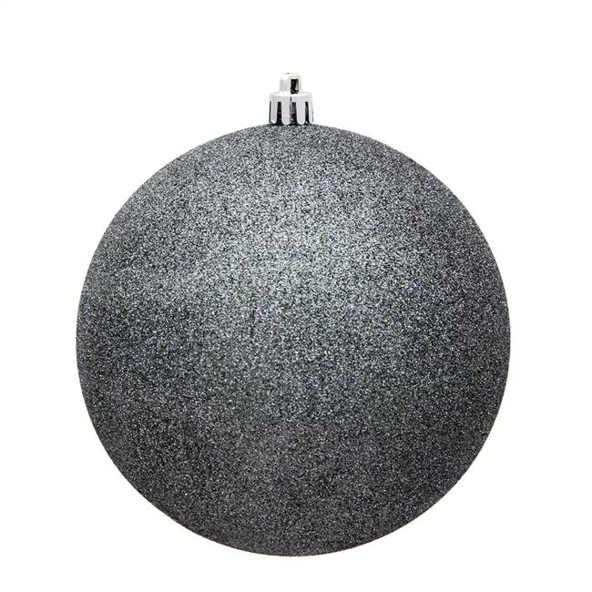 4" Pewter Glitter Ball Drilled 6/Bag